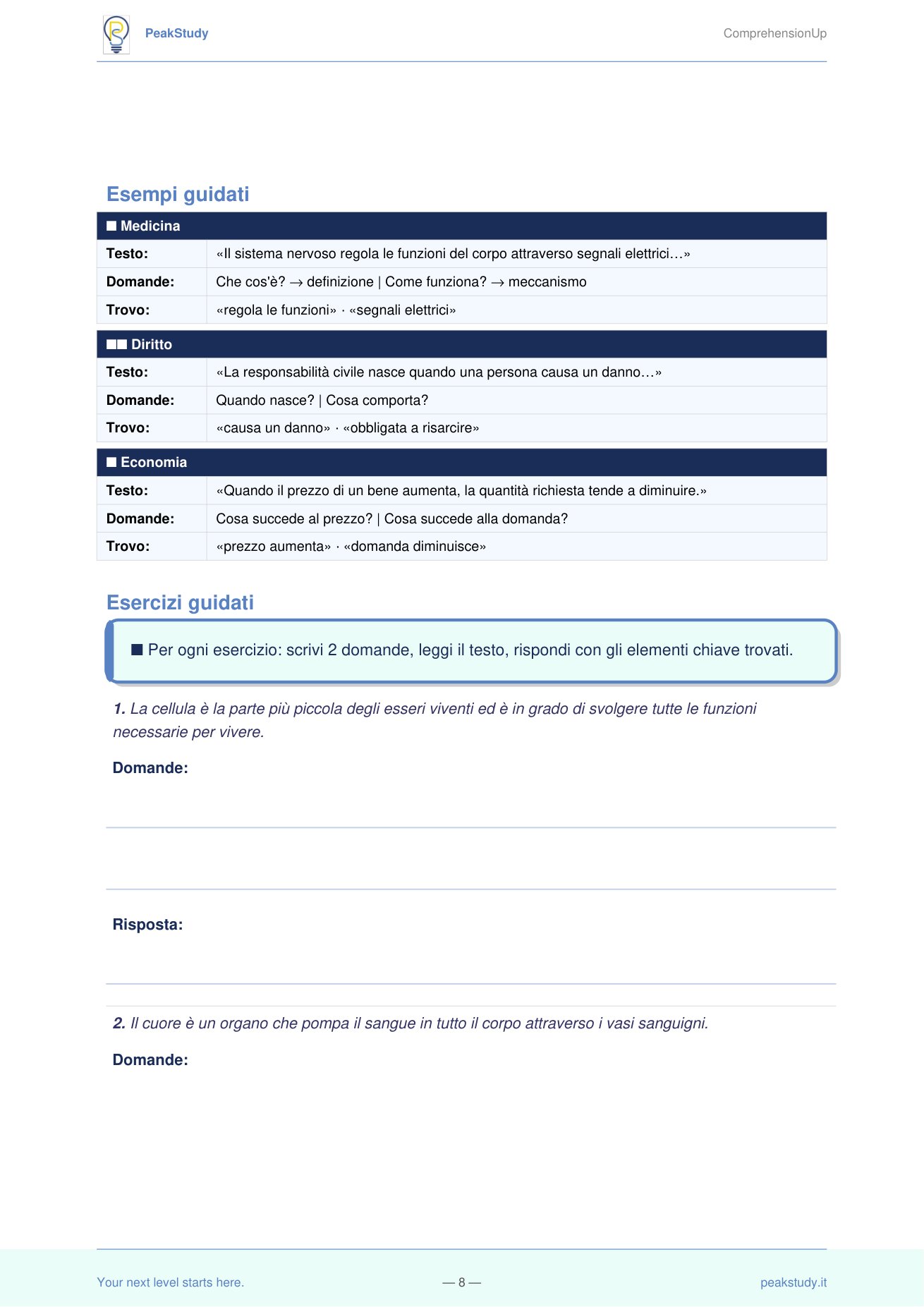 Esempi guidati per materia